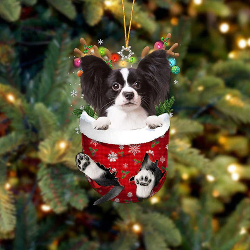 Papillon In Snow Pocket Christmas Ornament SP095-Jolura