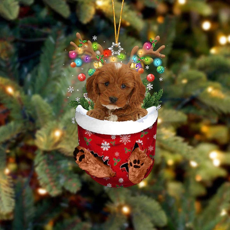 Cockapoo In Snow Pocket Christmas Ornament SP097-Jolura