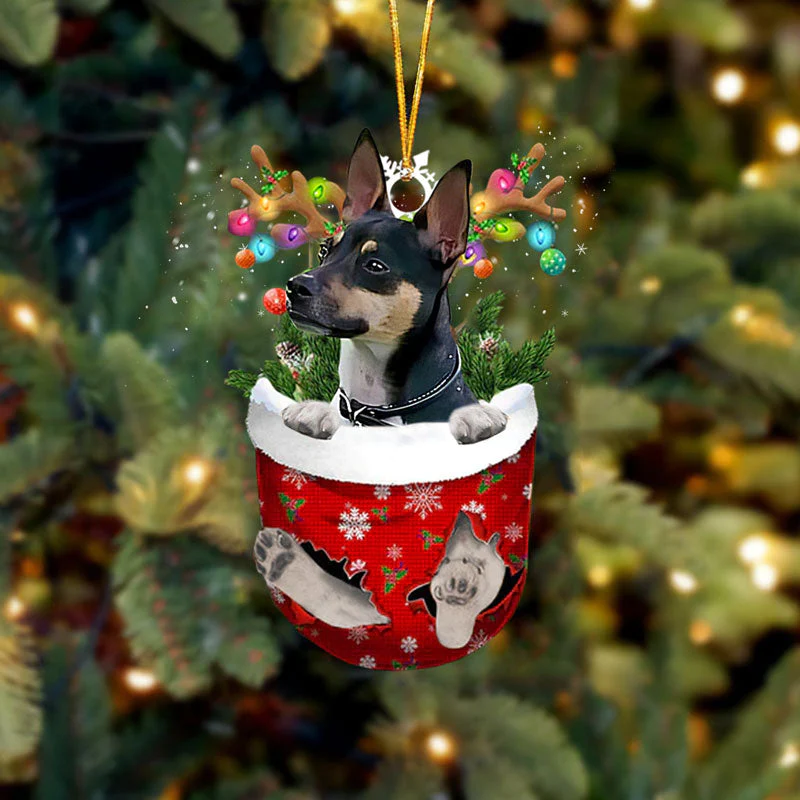 Rat Terrier In Snow Pocket Christmas Ornament SP108-Jolura