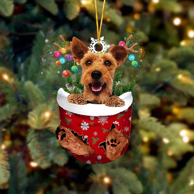 Welsh Terrier In Snow Pocket Christmas Ornament SP111-Jolura