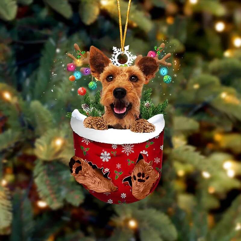 Welsh Terrier In Snow Pocket Christmas Ornament SP111-Jolura
