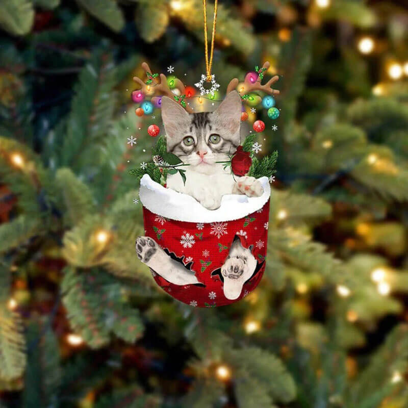 Turkish Angora Cat In Snow Pocket Christmas Ornament SP112-Jolura