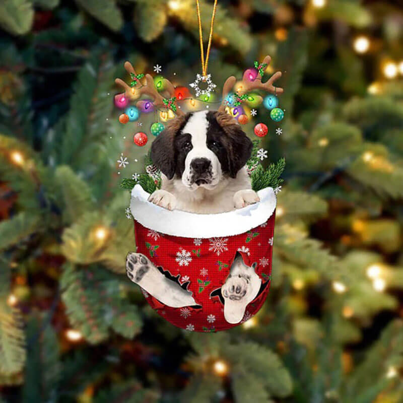 Saint Bernard In Snow Pocket Christmas Ornament SP116-Jolura