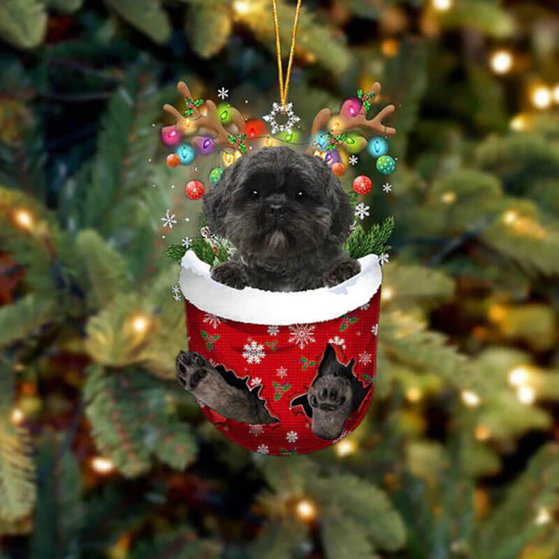 Lhasa Apso In Snow Pocket Christmas Ornament SP117-Jolura