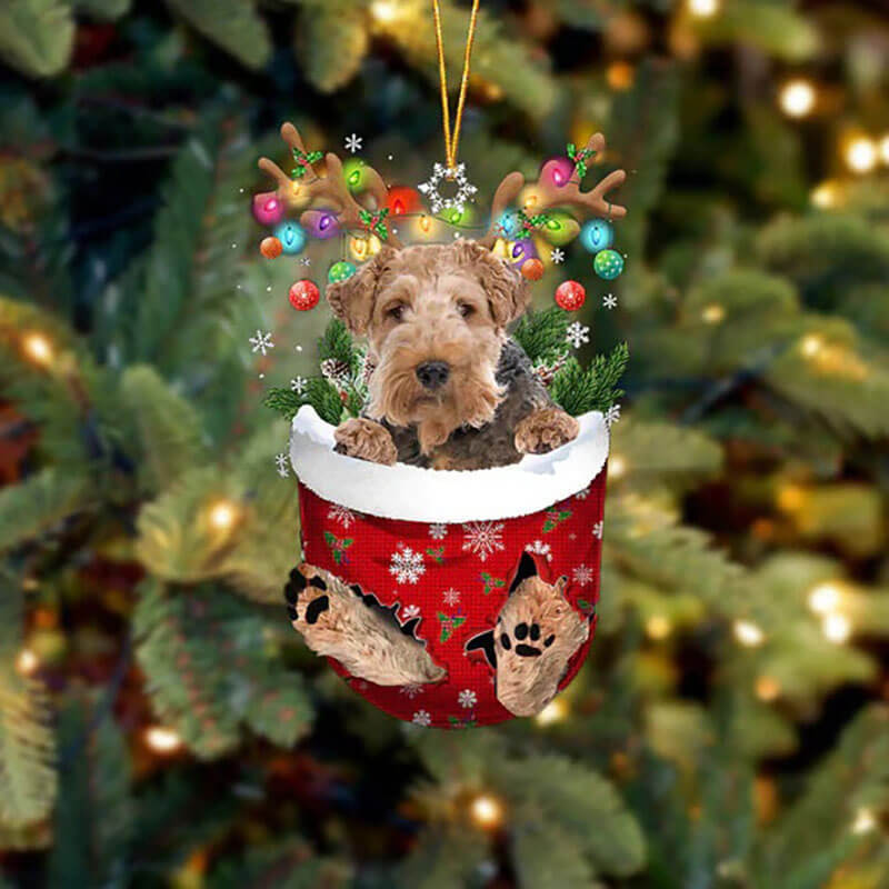 Wire Fox Terrier In Snow Pocket Christmas Ornament SP118-Jolura
