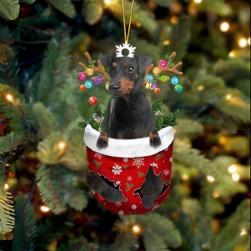 Manchester Terrier In Snow Pocket Christmas Ornament SP123-Jolura