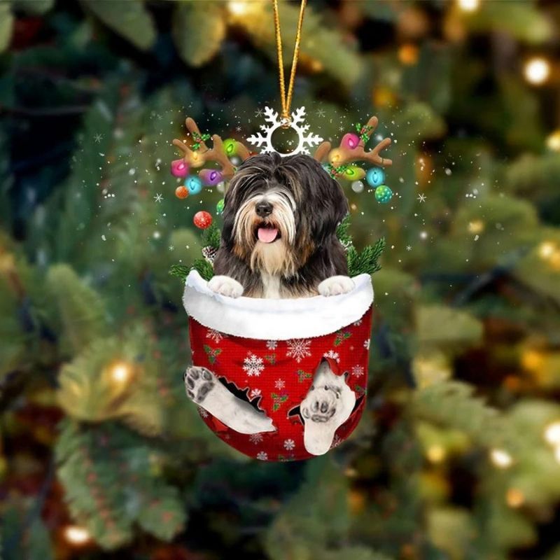 Tibetan Terrier In Snow Pocket Christmas Ornament SP126-Jolura