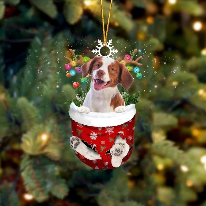 Brittany Spaniels Red and White In Snow Pocket Christmas Ornament SP127-Jolura