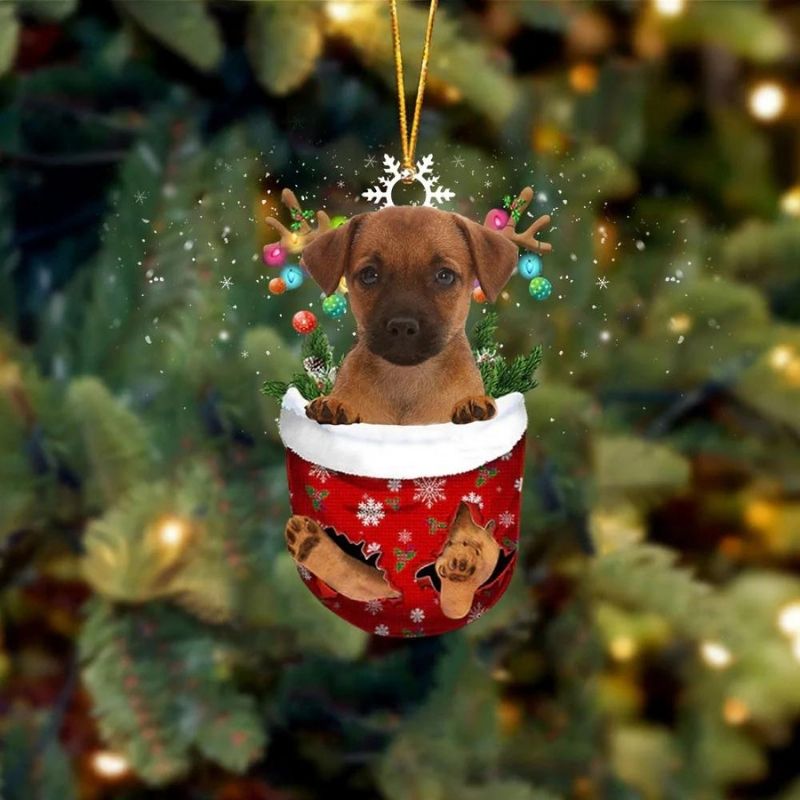 Brown Jack Russell In Snow Pocket Christmas Ornament SP131-Jolura