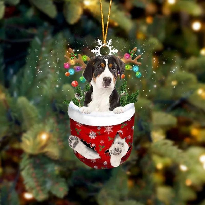 Greater Swiss Mountain Dog In Snow Pocket Christmas Ornament SP132-Jolura