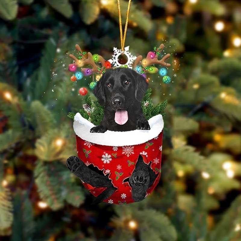Flat Coated Retriever In Snow Pocket Christmas Ornament SP134-Jolura
