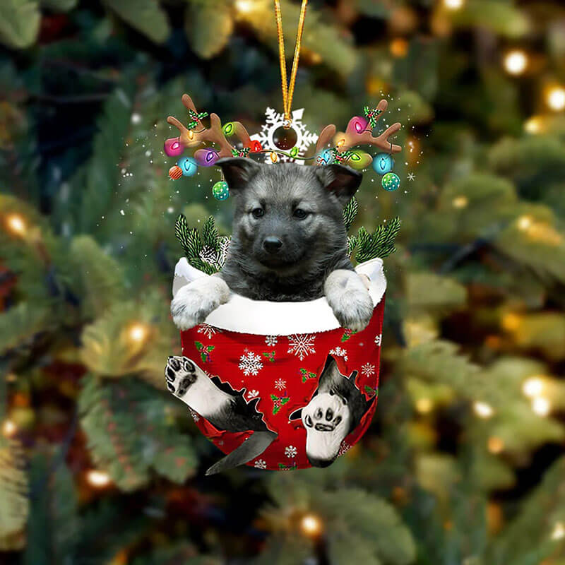 Norwegian Elkhounds In Snow Pocket Christmas Ornament SP140-Jolura