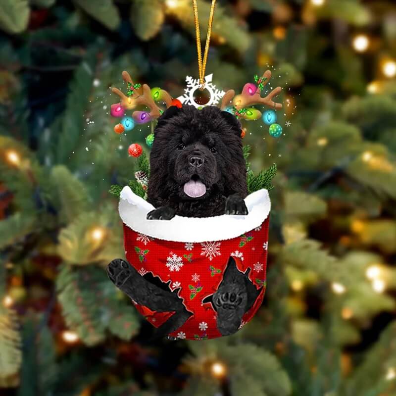 Black Chow Chow In Snow Pocket Christmas Ornament SP145-Jolura