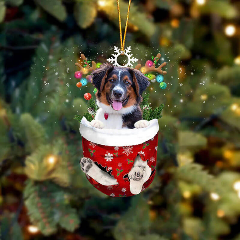 English Shepherd In Snow Pocket Christmas Ornament SP147-Jolura