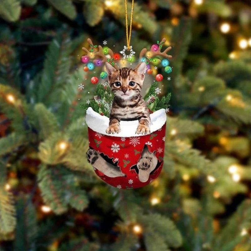 Cat In Snow Pocket Christmas Ornament SP157-Jolura