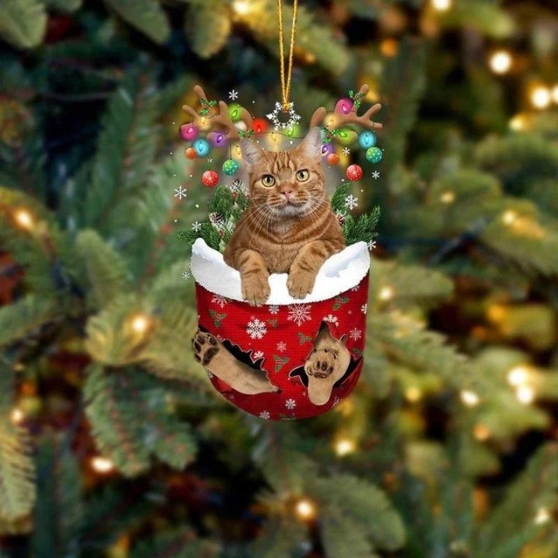 Cat In Snow Pocket Christmas Ornament SP170-Jolura