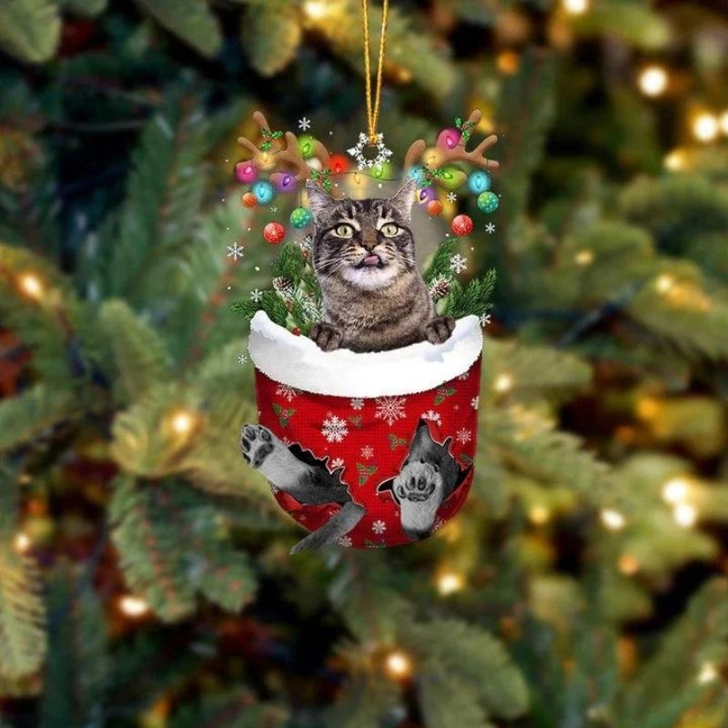 Cat In Snow Pocket Christmas Ornament SP172-Jolura
