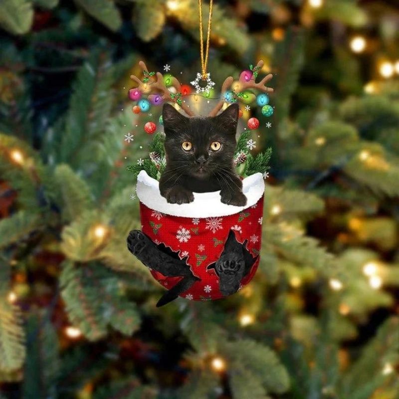 Cat In Snow Pocket Christmas Ornament SP173-Jolura