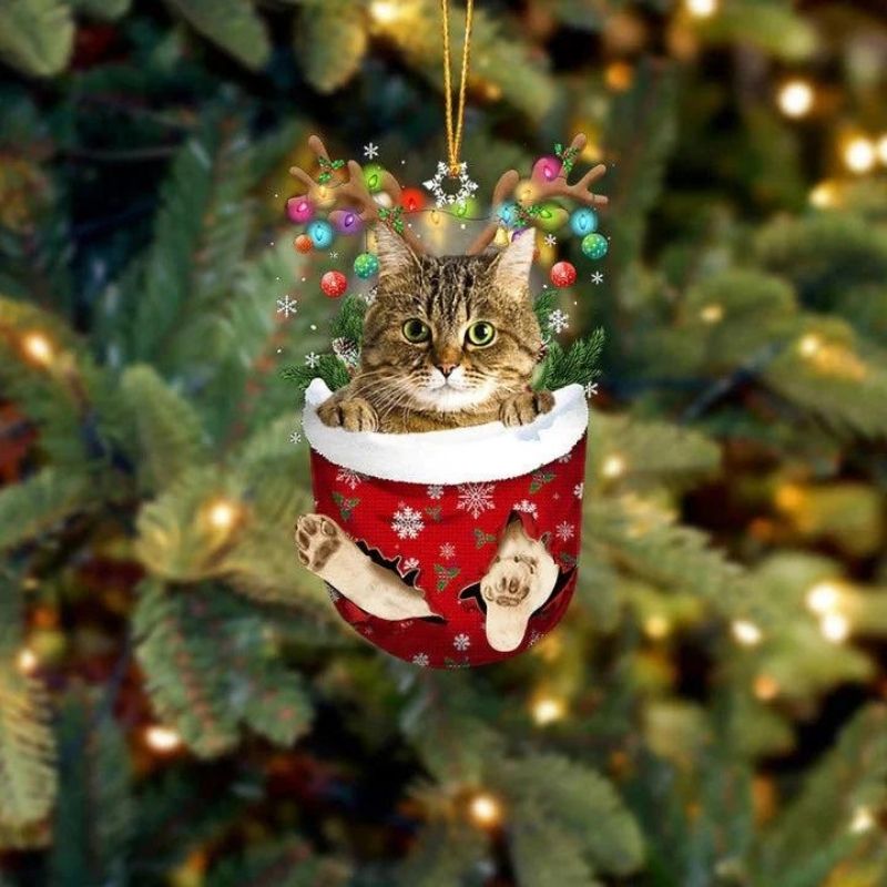 Cat In Snow Pocket Christmas Ornament SP175-Jolura