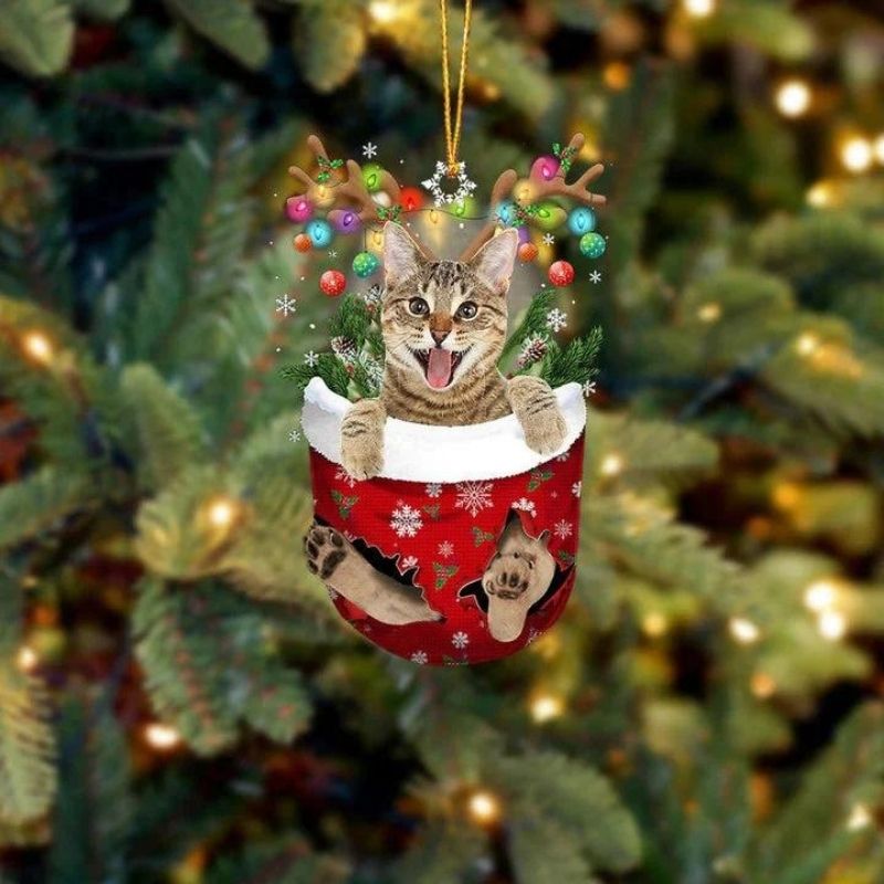 Cat In Snow Pocket Christmas Ornament SP180-Jolura