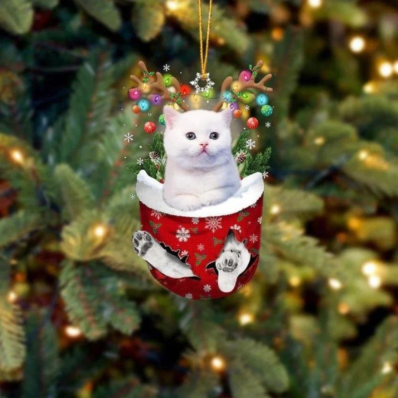 Cat In Snow Pocket Christmas Ornament SP182-Jolura