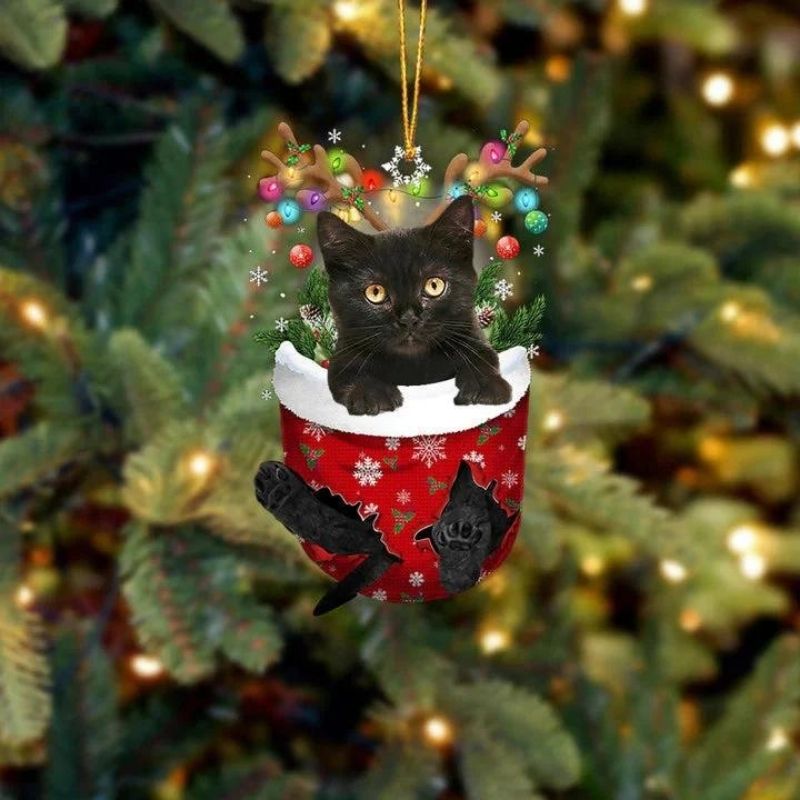 Cat In Snow Pocket Christmas Ornament SP185-Jolura