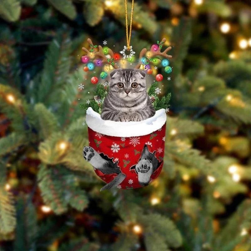 Cat In Snow Pocket Christmas Ornament SP188-Jolura