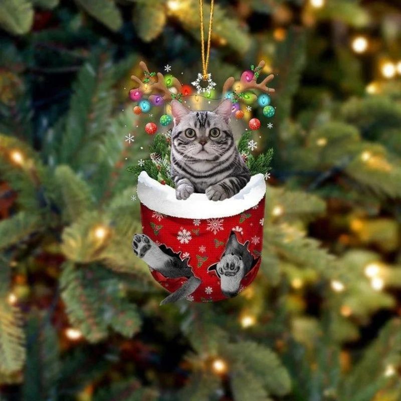Cat In Snow Pocket Christmas Ornament SP189-Jolura