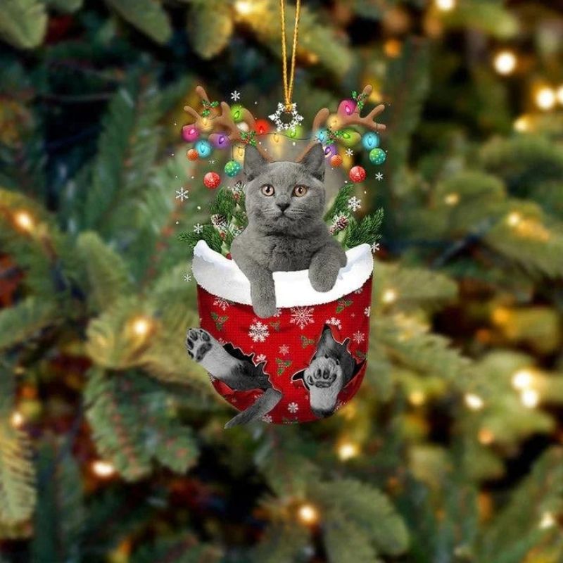 Cat In Snow Pocket Christmas Ornament SP191-Jolura