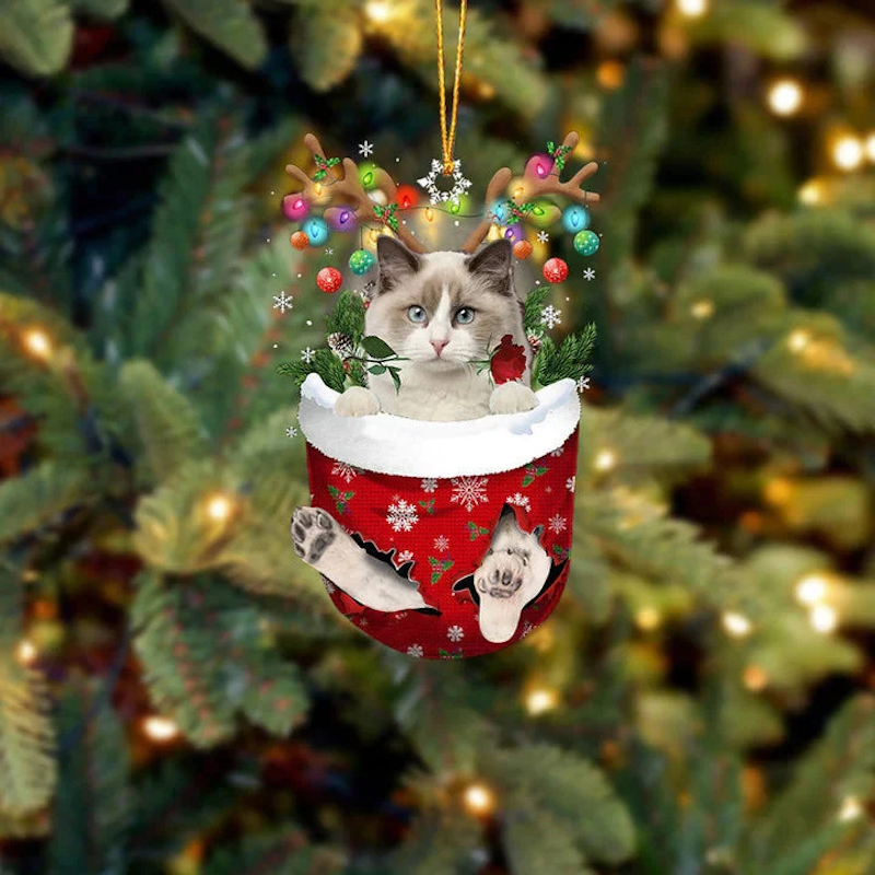 Ragdoll Cat In Snow Pocket Christmas Ornament SP196-Jolura