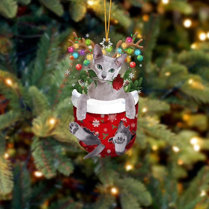 Russian Blue Cat In Snow Pocket Christmas Ornament SP197-Jolura
