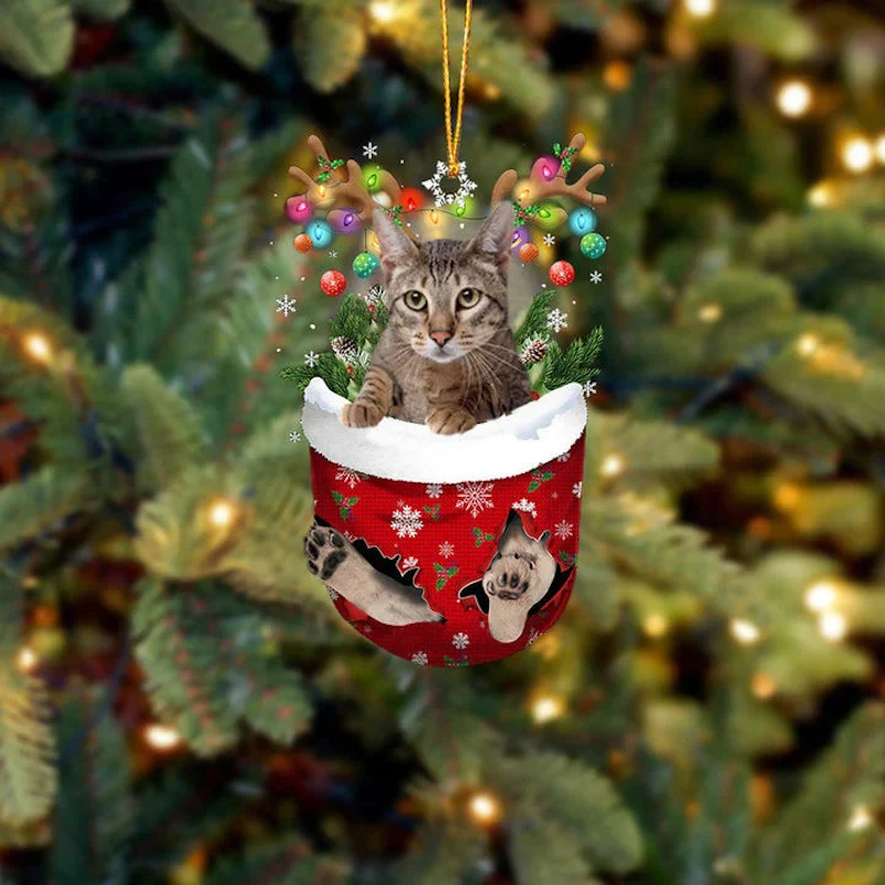 Savannah Cat In Snow Pocket Christmas Ornament SP198-Jolura