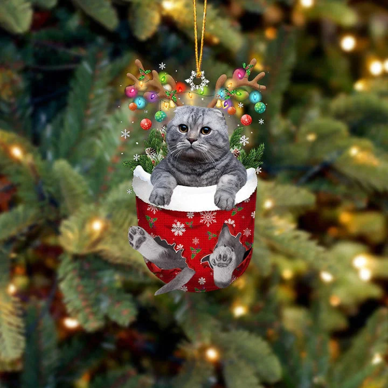 Scottish Fold Cat In Snow Pocket Christmas Ornament SP199-Jolura