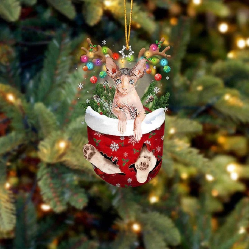 Sphynx Cat In Snow Pocket Christmas Ornament SP204-Jolura