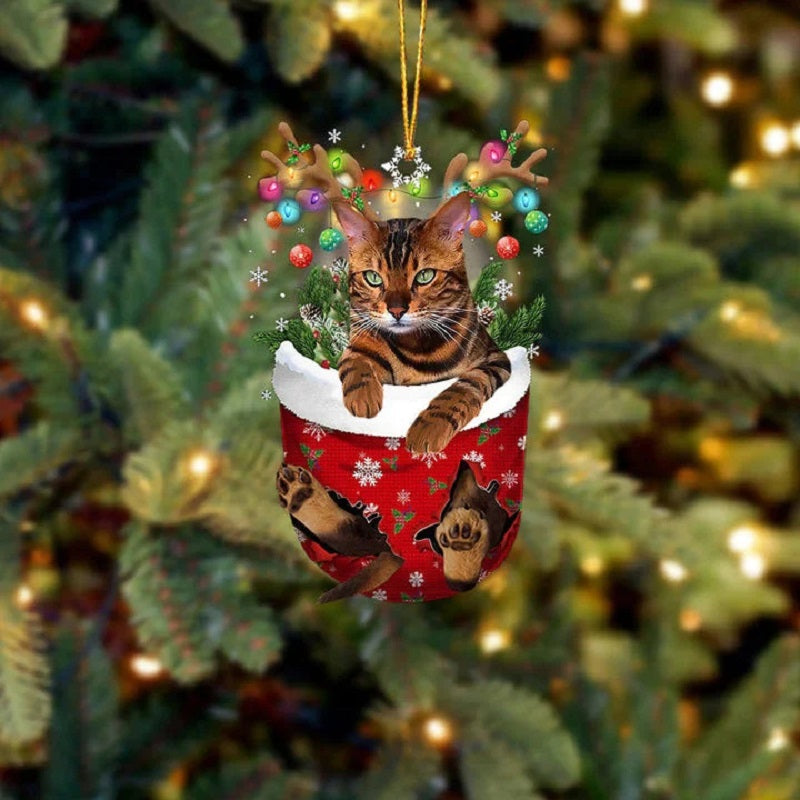Tiger Cat In Snow Pocket Christmas Ornament SP205-Jolura