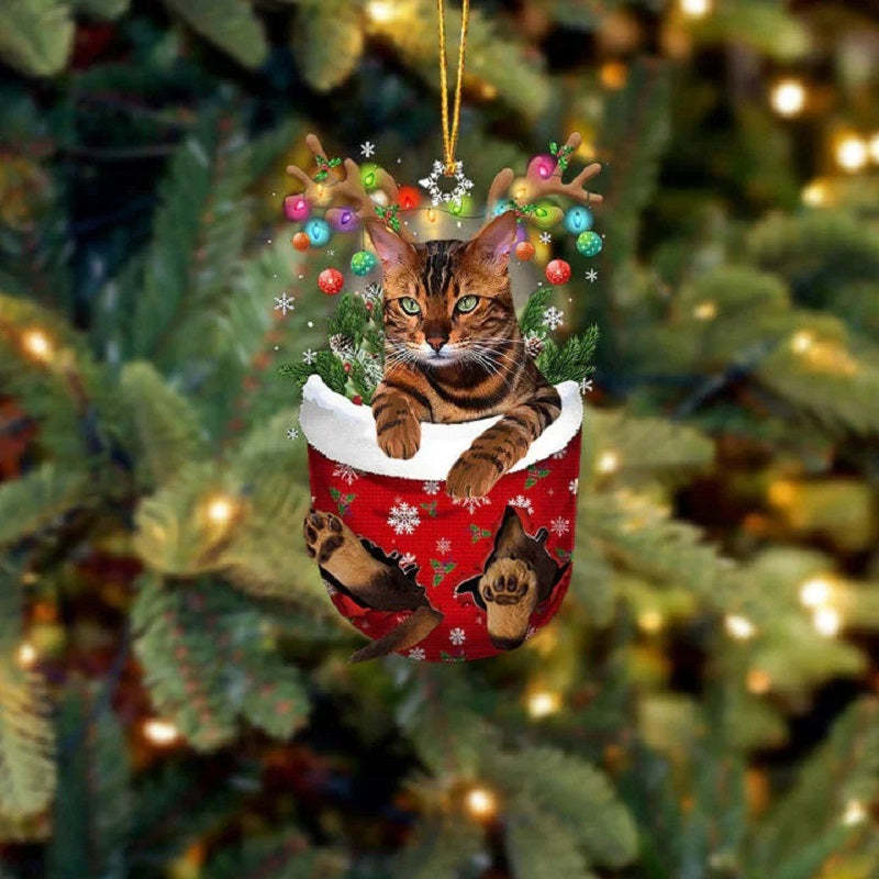 Tiger Cat In Snow Pocket Christmas Ornament SP205-Jolura