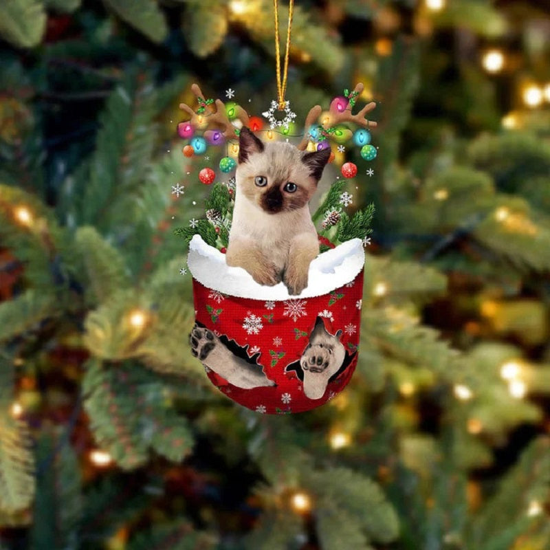 Siamese Cat In Snow Pocket Christmas Ornament SP209-Jolura