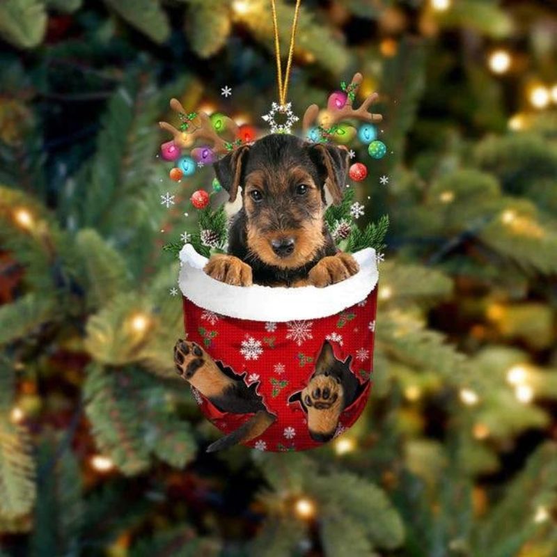 Airedale Terrier In Snow Pocket Christmas Ornament SP213-Jolura