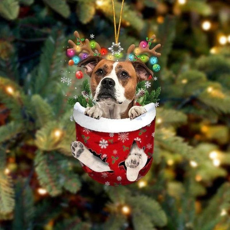 American Bulldog In Snow Pocket Christmas Ornament SP215-Jolura