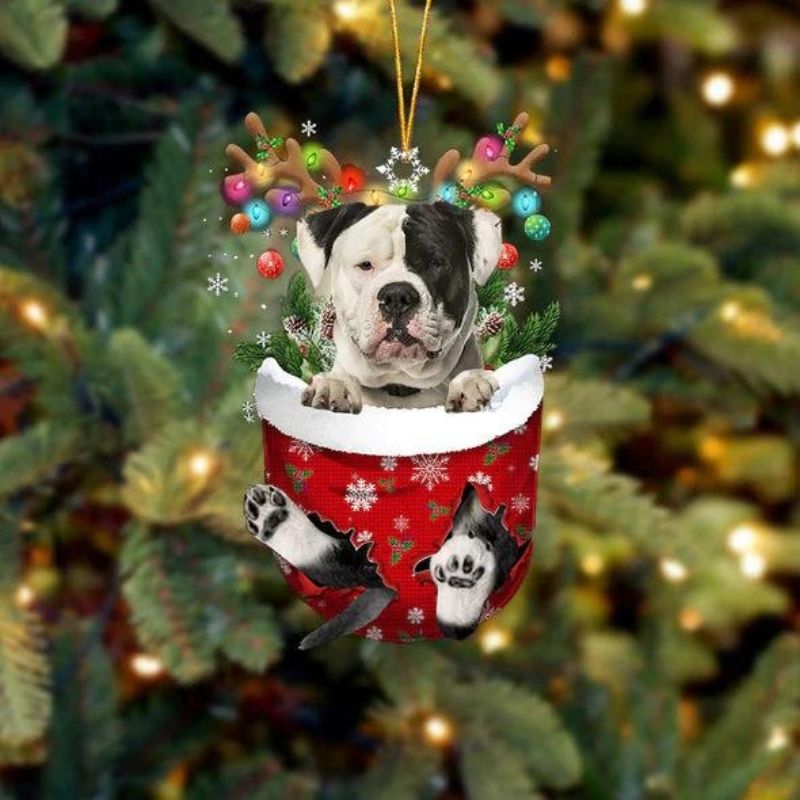 American Bulldog In Snow Pocket Christmas Ornament SP216-Jolura