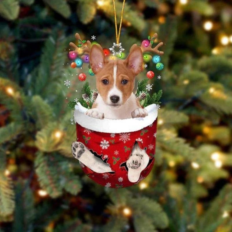 Basenji In Snow Pocket Christmas Ornament SP217-Jolura