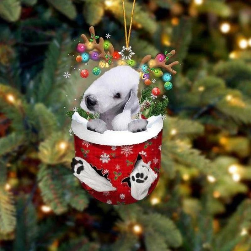 Bedlington Terrier In Snow Pocket Christmas Ornament SP219-Jolura
