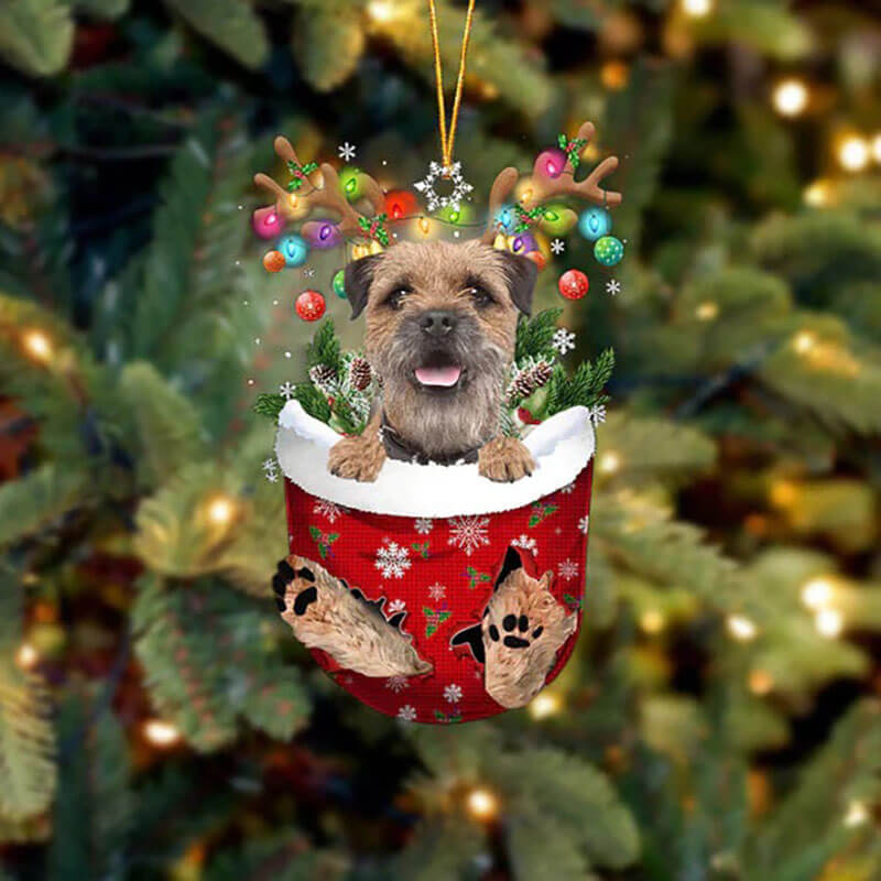 Border Terrier In Snow Pocket Christmas Ornament SP225-Jolura