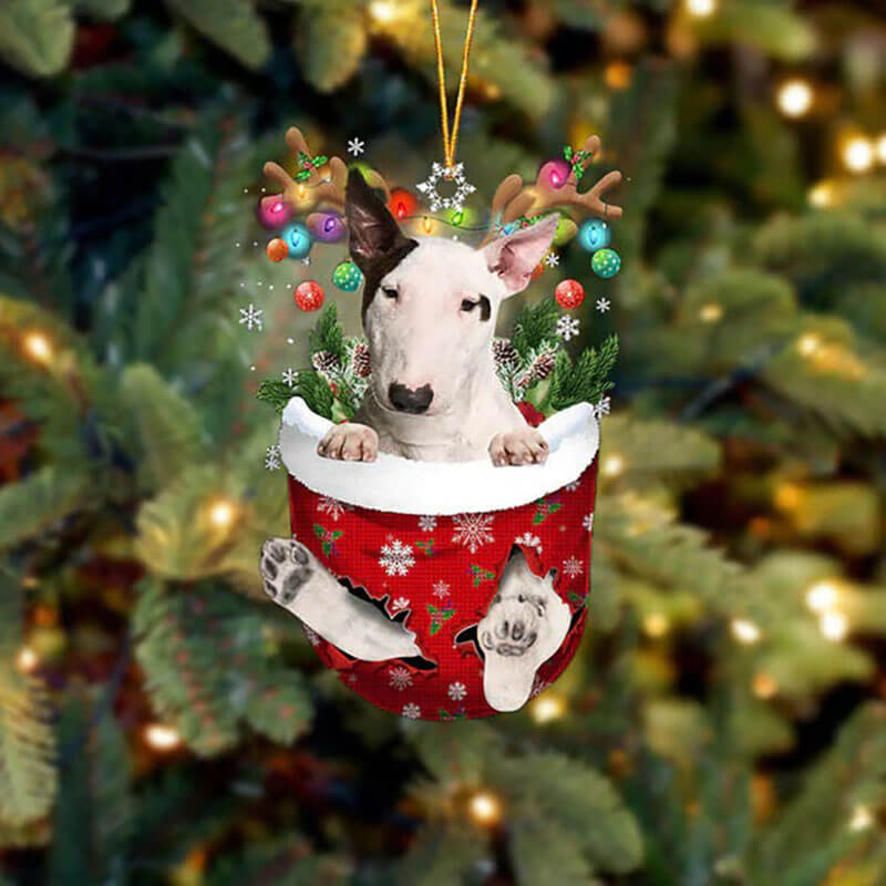 Bull Terrier In Snow Pocket Christmas Ornament SP227-Jolura