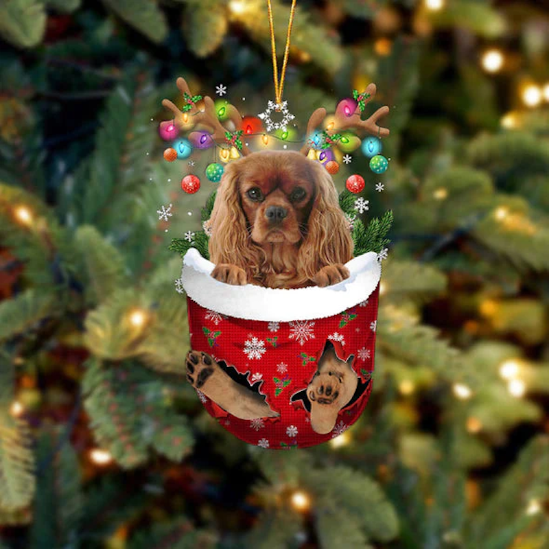 Cavalier King Charles Spaniel In Snow Pocket Christmas Ornament SP228-Jolura