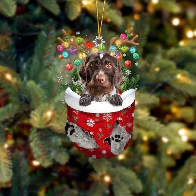German Wirehaired Pointer In Snow Pocket Christmas Ornament SP245-Jolura