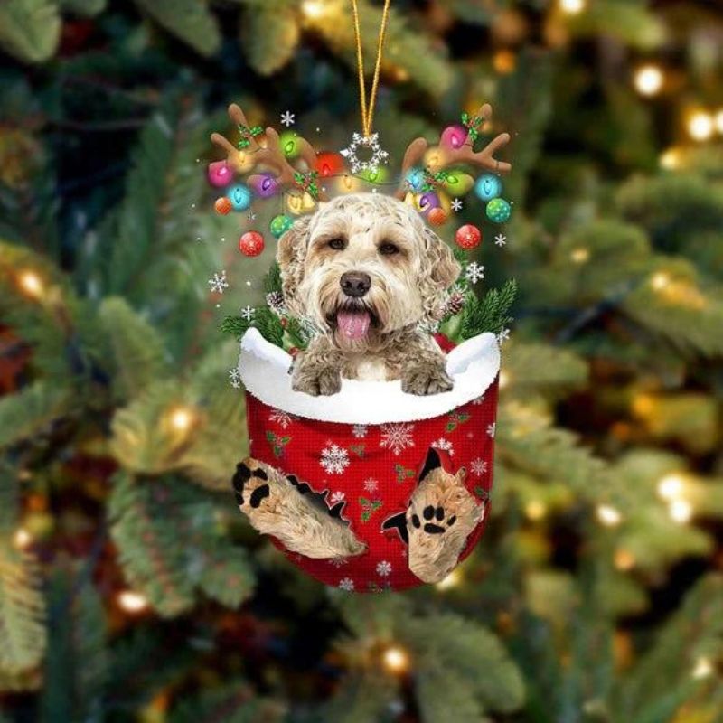 Goldendoodle In Snow Pocket Christmas Ornament SP248-Jolura