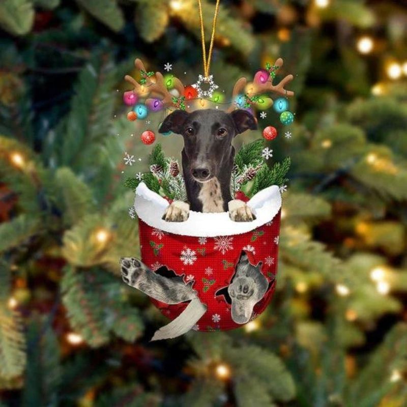 Greyhound In Snow Pocket Christmas Ornament SP252-Jolura