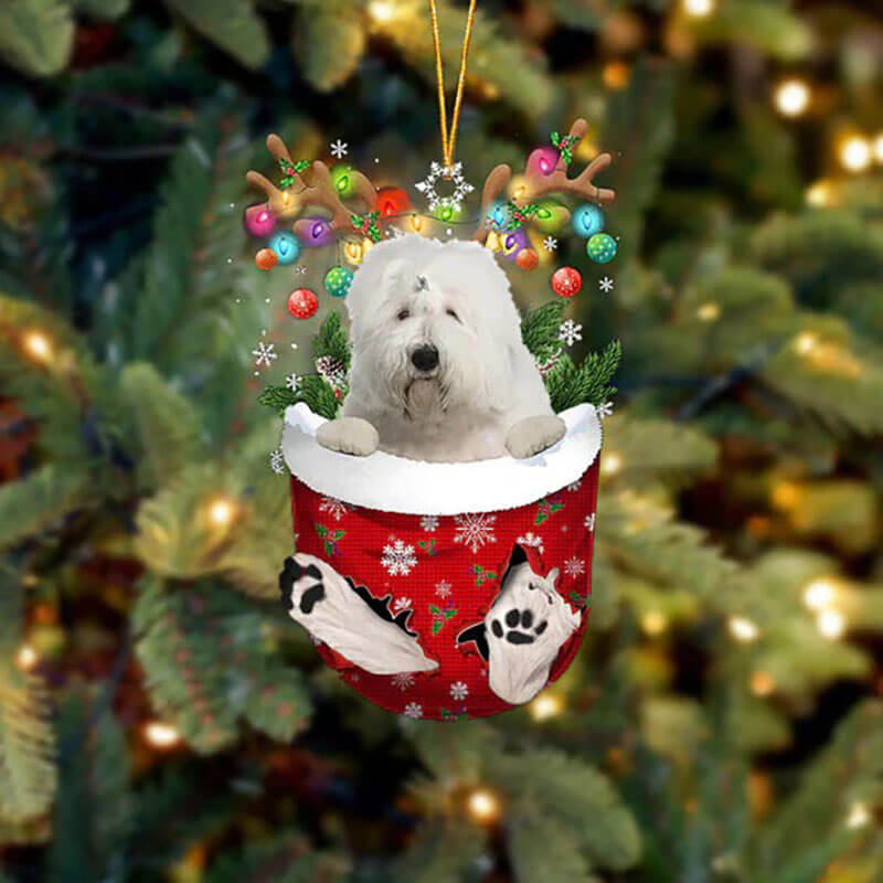 Old English Sheepdog In Snow Pocket Christmas Ornament SP261-Jolura