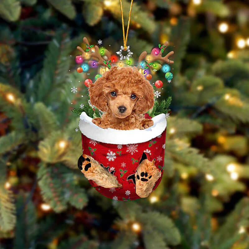 Toy Poodle In Snow Pocket Christmas Ornament SP268-Jolura